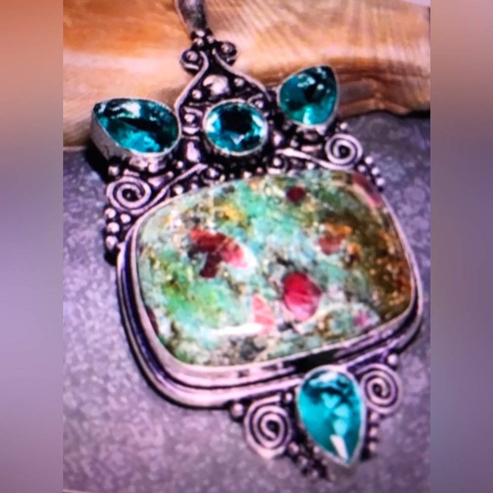 Ruby Fuchsite Tsavorite Stamped 925 Sterling Silver Necklace